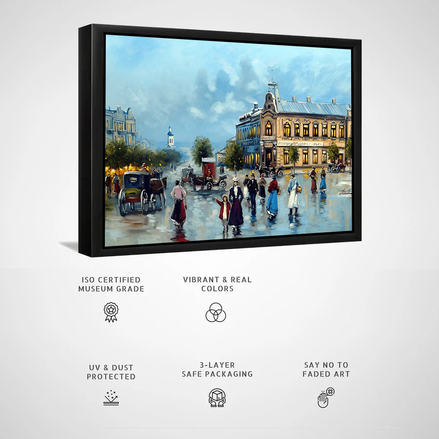 Vintage European City Street Canvas Wall Art