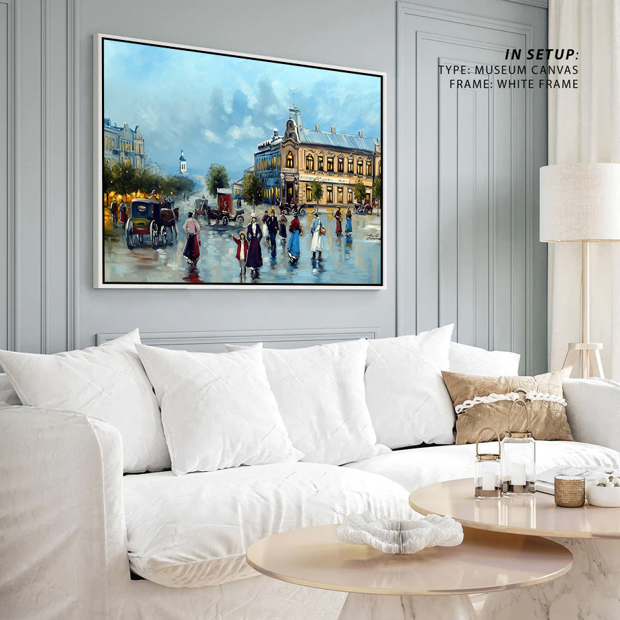 Vintage European City Street Canvas Wall Art
