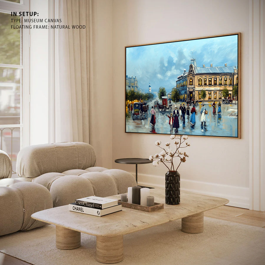 Vintage European City Street Canvas Wall Art