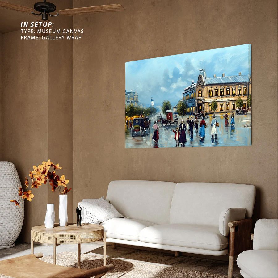 Vintage European City Street Canvas Wall Art