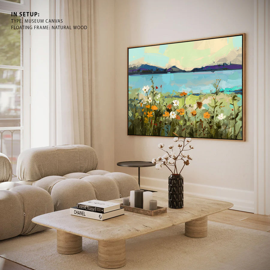 Wildflower Meadow Lake Landscape Canvas Wall Art