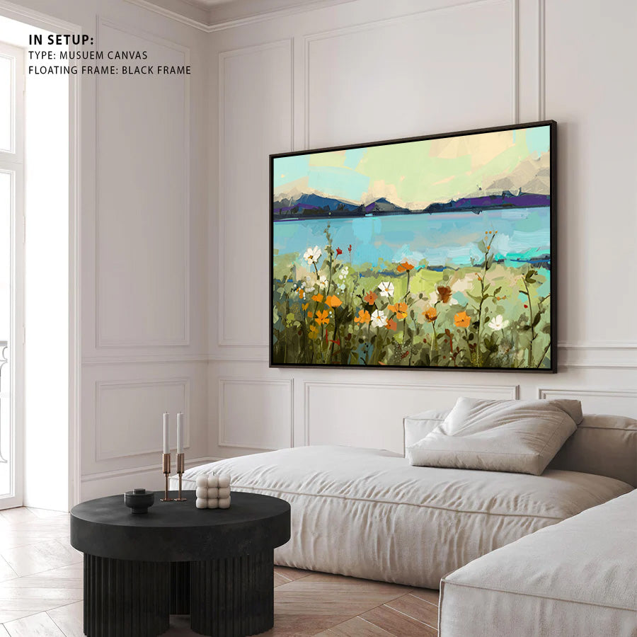 Wildflower Meadow Lake Landscape Canvas Wall Art