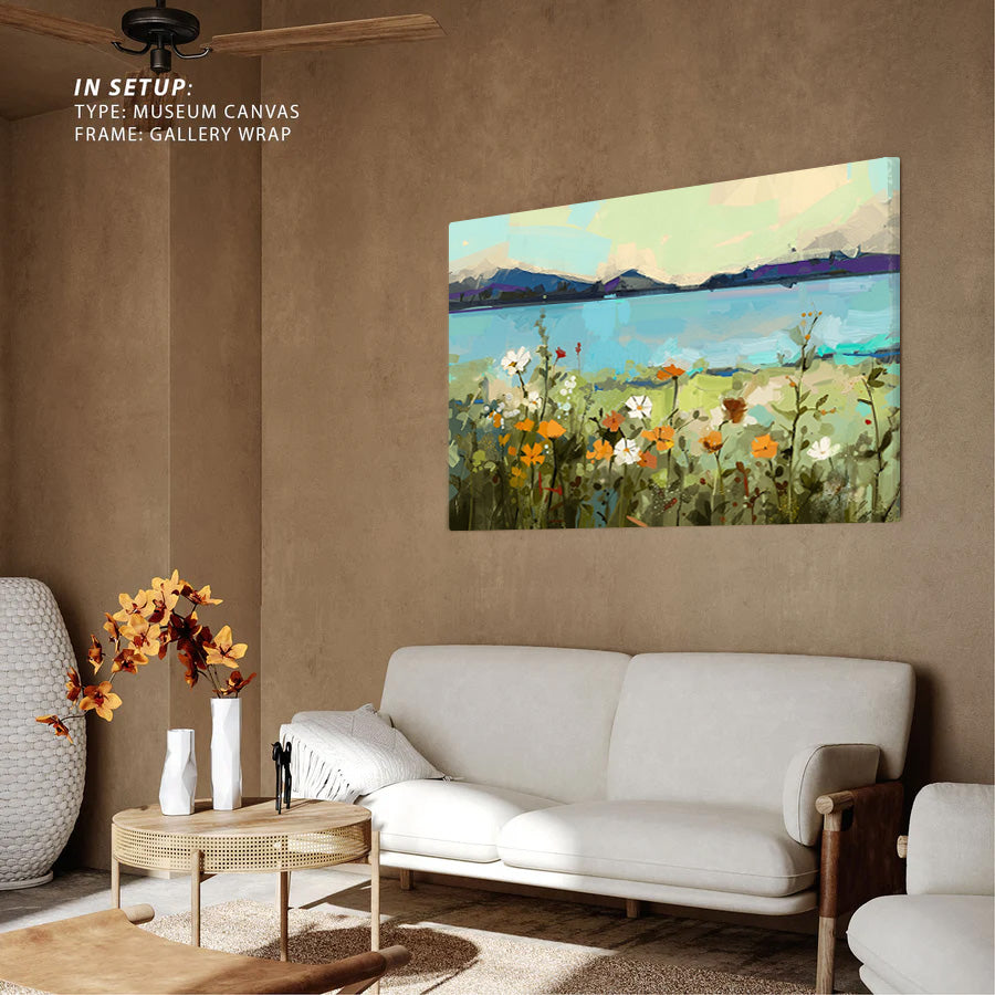 Wildflower Meadow Lake Landscape Canvas Wall Art