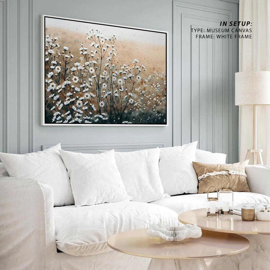 White Wildflower Minimalist Canvas Wall Art