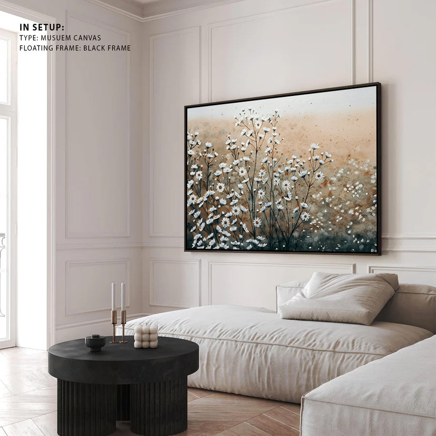 White Wildflower Minimalist Canvas Wall Art