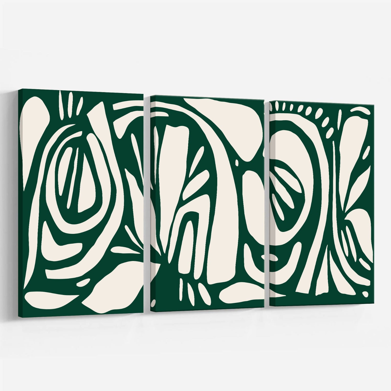 Green Abstract Line Art Canvas – Set of 3 (Triptych)