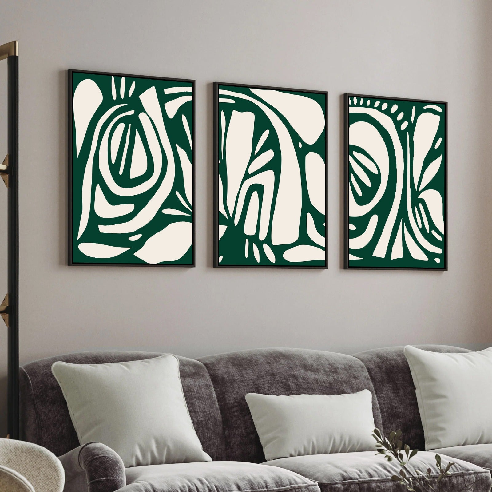 Green Abstract Line Art Canvas – Set of 3 (Triptych)