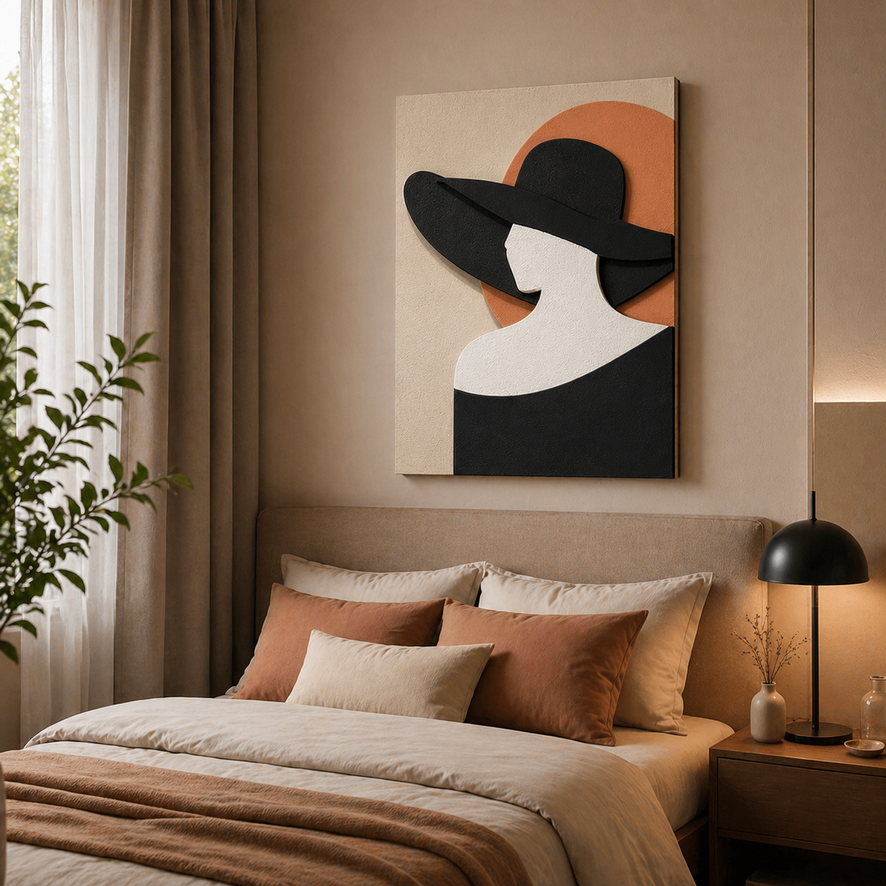 Lady in Black Hat | Modern 3D Wall Decor for Living Room