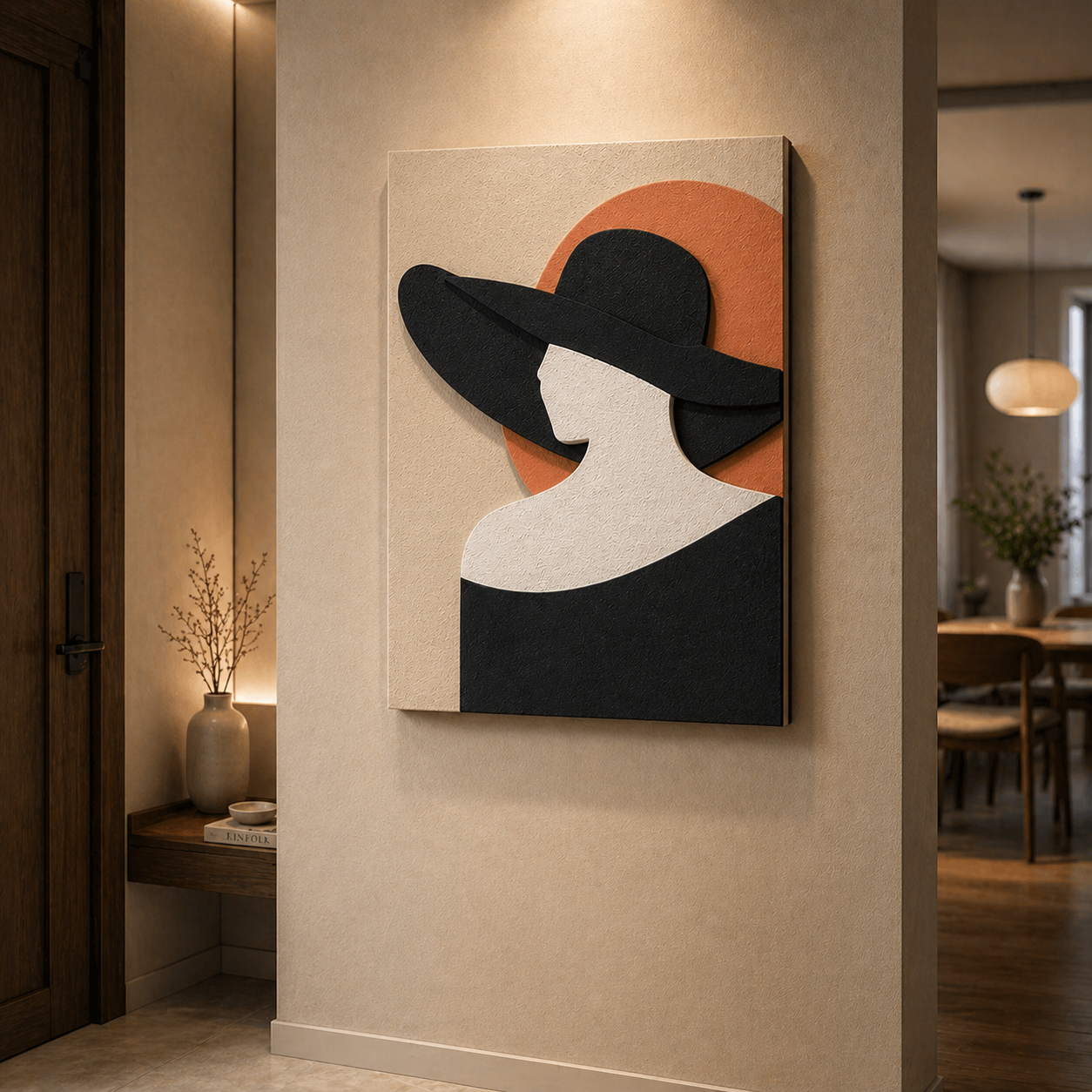 Lady in Black Hat | Modern 3D Wall Decor for Living Room
