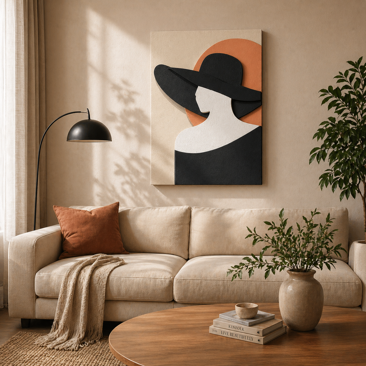 Lady in Black Hat | Modern 3D Wall Decor for Living Room