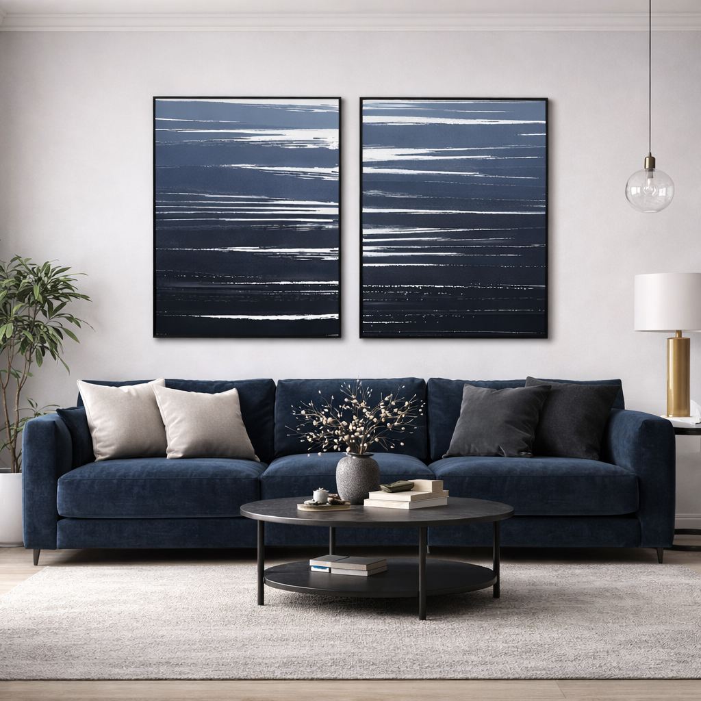 modern abstract navy blue wall art set of 2 for modern home